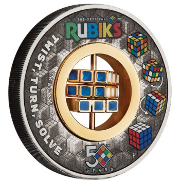Rubik-kocka 50 éves 2024 2 uncia antikolt ezüst pénzérme - CSAK 3000 PÉLDÁNYBAN!