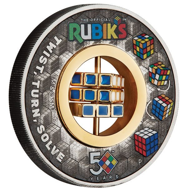 Rubik-kocka 50 éves 2024 2 uncia antikolt ezüst pénzérme - CSAK 3000 PÉLDÁNYBAN!