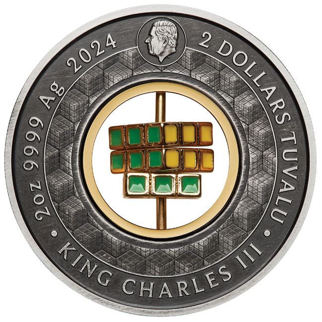Rubik-kocka 50 éves 2024 2 uncia antikolt ezüst pénzérme - CSAK 3000 PÉLDÁNYBAN!