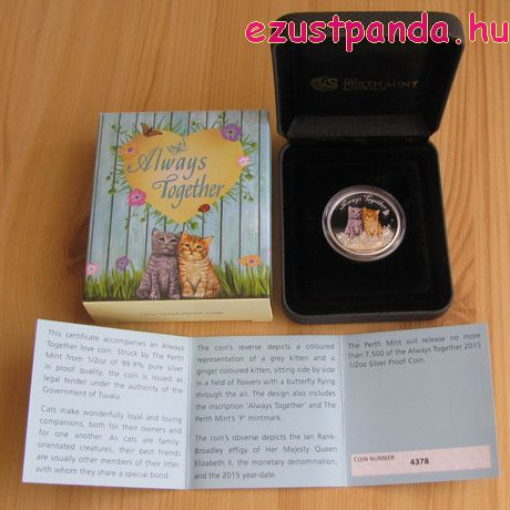 Mindig együtt - Cicák - Always Together 2015 1/2 uncia színes ezüst pénzérme Mindig együtt - Cicák - Always Together 2015 1/2 uncia színes ezüst pénzérme