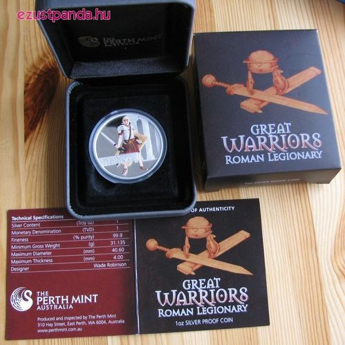 Római legionárius 2010 1 uncia színes proof ezüst pénzérme Római legionárius 2010 1 uncia színes proof ezüst pénzérme