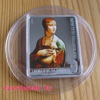 Festők - Da Vinci: Hölgy hermelinnel 2009 proof ezüst pénzérme Swarovski kristállyal