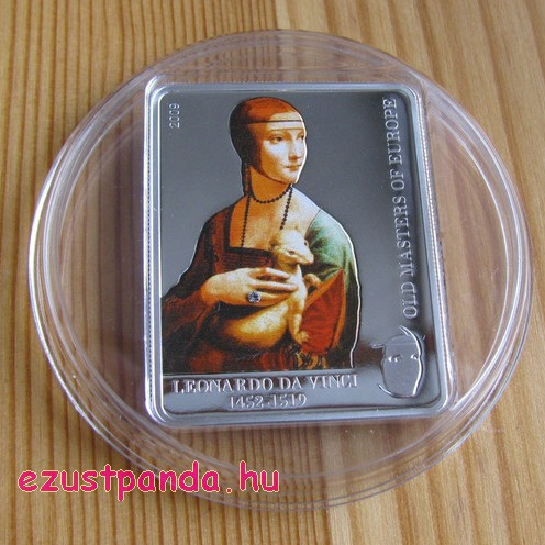Festők - Da Vinci: Hölgy hermelinnel 2009 proof ezüst pénzérme Swarovski kristállyal
