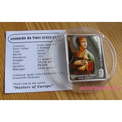 Festők - Da Vinci: Hölgy hermelinnel 2009 proof ezüst pénzérme Swarovski kristállyal