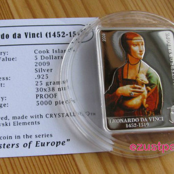 Festők - Da Vinci: Hölgy hermelinnel 2009 proof ezüst pénzérme Swarovski kristállyal