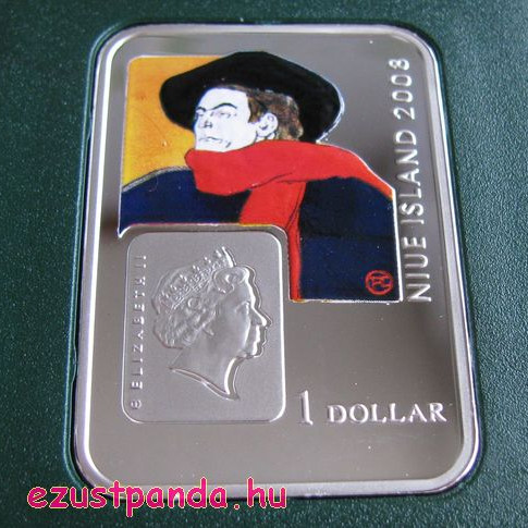 A Világ festői: Toulouse-Lautrec - Niue 2008 színes ezüst pénzérme A Világ festői: Toulouse-Lautrec - Niue 2008 színes ezüst pénzérme