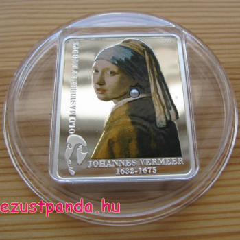 Festők - Vermeer: Lány gyöngy fülbevalóval 2009 proof ezüst pénzérme igazgyönggyel