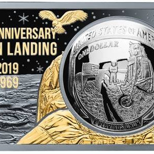 Apollo 11 holdraszállás 2019 3 uncia fekete proof aranyozott ezüst szett USA